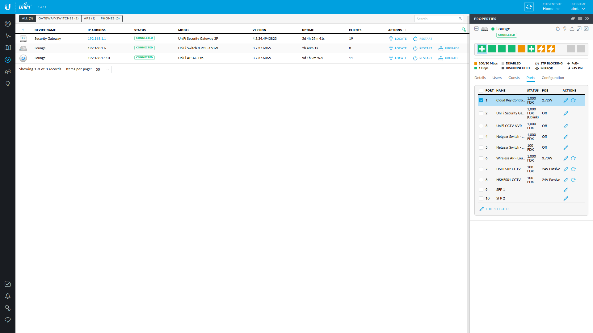 UniFi devices properties